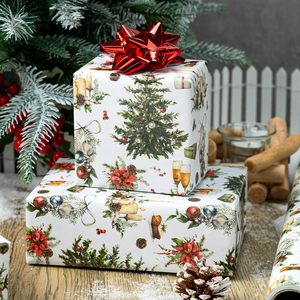 MAYPLUSS Christmas Wrapping Paper 17 In X 33 Ft Watercolor Tree Candle Pinecone Goblet Gift Wrap Recyclable Single Side - Product Image 6