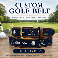 Ceinture de golf personnalisée bleu marine, tissée en point de croix, avec garniture en cuir, OEM ODM, pour cadeau de club de golf, commande en gros