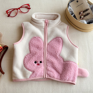 Child Vest Cartoon Fleece Warm Autumn Winter Outerwear Beige Yellow Off White Cotton - Product Image 2