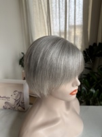 Perruque courte entièrement nouée à la main, style luxueux, cheveux humains bruts gris de qualité supérieure, perruque pixie entièrement faite à la main avec dessus en soie
