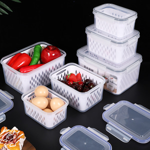 <b>Plastic</b> Double Layer Drainable Food Storage <b>Container</b> Rectangle Airtight Fresh Keeping Stackable BPA Free Food Grade - Product Image 1