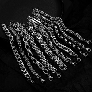 Bracelets à maillons épais pour hommes de styles variés : cubains, byzantins, en forme de blé et plus encore |   Style Hip Hop Punk, imperméable et antirouille - Product Image 1