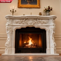 YOUFINE Cheminée en marbre de style classique romain, sculptée à la main avec des motifs floraux, pour la décoration d'hôtels haut de gamme