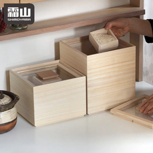 Shimoyama gạo lớn container lưu trữ THÙNG GỖ thực phẩm với bìa gạo lưu trữ container với đo cup - Product Image 1
