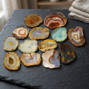 Tranche d'agate naturelle, taille radiante, polie, opalescente, gemme traitée par rayonnement pour la fabrication de bijoux, 2,50-3,50 pouces, 30-45 grammes - Product Image 3