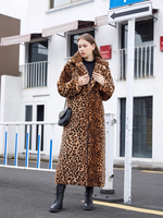 Damen Winter Umweltfreundlicher Langer Einreihiger Mantel Kunstfell Nerz Leopardenmuster Umlegekragen Standard Gestrickt