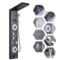 Colonne de douche en acier inoxydable nickel brossé avec système de cascade et pluie, robinet 6 fonctions, système de massage et jets latéraux