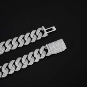 12 मिमी 14 मिमी 16 मिमी 18 मिमी 20 मिमी मोइससानाइट क्यूबन लिंक चेन स्टॉक 925 स्टर्लिंग सिल्वर हाइप गहने मोइससानाइट क्यूबन चेन - Product Image 4