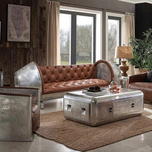 Divano Moderno di Lusso <span class=keywords><strong>Stile</strong></span> Aviazione con Telaio in Alluminio Lucidato a Motore di Aereo, in Pelle Vintage, <span class=keywords><strong>Arredamento</strong></span> <span class=keywords><strong>Industriale</strong></span> Retrò per <span class=keywords><strong>Soggiorno</strong></span> - Product Image 2