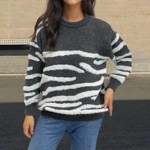 Pull en tricot à rayures <span class=keywords><strong>zèbre</strong></span> pour femme, col rond, boutons aux épaules, manches longues, style décontracté, automne-hiver - Product Image 5