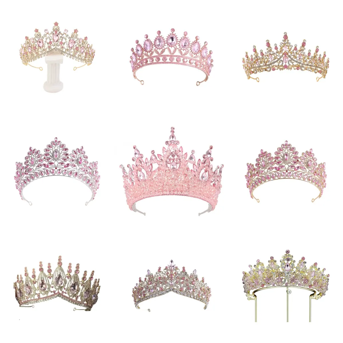 Wedding Crowns And Coronas Y Pink Tiara Crown Crystal Princess Luxury Bridal Tiara For Girls Happy Birthday