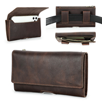 Funda Minimalista de Cuero Crazy Horse para Teléfono, Bolsa de Cinturón para Smartphone de 6.7 Pulgadas, para Senderismo, Ciclismo, Equitación, Deportes al Aire Libre, Cartera para Teléfono