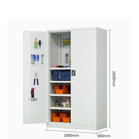 Armoire de rangement industrielle moderne en acier avec porte verrouillable, étagères réglables et porte perforée pour garage