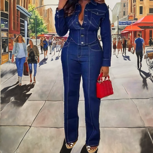 Mode Automne 2025 <span class=keywords><strong>Femme</strong></span> Ensemble 2 pièces en denim uni teint uni imperméable et écologique : Veste à manches longues et pantalon en <span class=keywords><strong>jean</strong></span> - Product Image 4