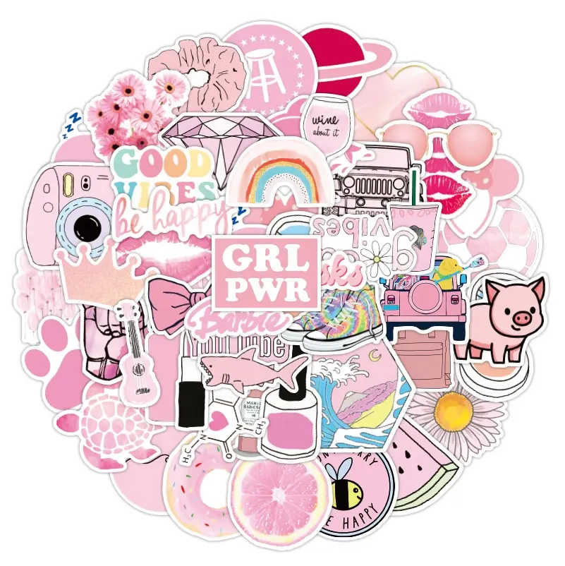 50PCS VSCO Pink Aesthetic sticker pack for Girl Suitcase laptop diary phone PVC Graffiti decorative random sticker