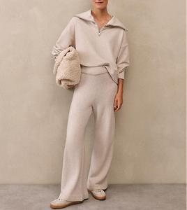 OEM Áo Len Nhà Máy Trung Quốc Tùy Chỉnh Ấm Áp Cashmere Áo Jumper Quần Set <span class=keywords><strong>100</strong></span> Tinh Khiết Len Cashmere Crewneck Áo Len Cho Phụ Nữ - Product Image 2