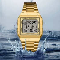 Montre électronique sportive multifonctionnelle SYNOKE classique rétro numérique carrée en acier inoxydable étanche 5 bars avec mouvement Hangzhou