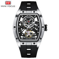 Montre-bracelet automatique pour homme, cadran squelette tonneau, mouvement apparent, bracelet en silicone, montre de sport et de mode