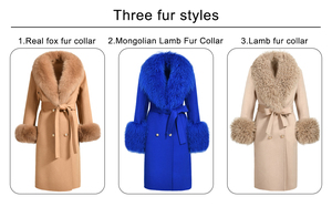 <span class=keywords><strong>Cappotto</strong></span> Lungo Invernale da <span class=keywords><strong>Donna</strong></span> in Lana e <span class=keywords><strong>Cashmere</strong></span> Taglio Slim, Design Europeo con Cintura e Collo in Vera Pelliccia di Volpe della Mongolia Cucito a Mano - Product Image 5
