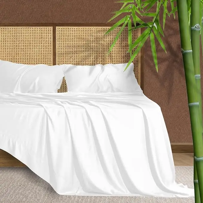 Vente en gros lot de draps de lit en bambou blanc parure de lit en bambou biologique personnalisée 7 pièces couette draps en bambou