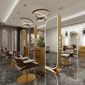 Miroir de coiffure double face sur pied Sincoo, doré, pour salon de coiffure - Product Image 1