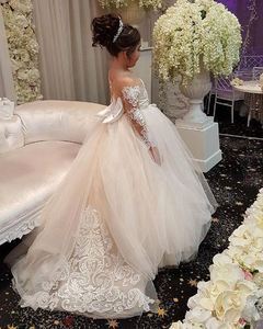 S465A Weddings Sheer Neck Applique Lace Tulle Wedding Flower Girls Flower Girls Dresses - Product Image 2