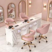 Table de manucure double avec collecteur de poussière, bureau matelassé blanc, chaises rose doré, ensemble de mobilier pour salon de manucure, vente en gros, OEM