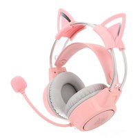 Casque de jeu avec oreilles de chat, lumière RGB rose, bandeau réglable, casque de jeu filaire avec micro pour PC, ordinateur portable, console de jeu