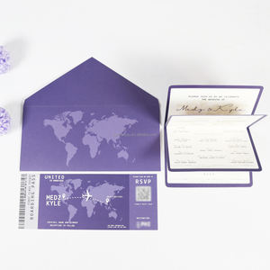 Pasaporte púrpura Boda Guardar la fecha con código QR Tarjeta de embarque Destino Tarjeta de invitación de boda - Product Image 4