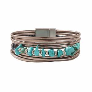 Turquoise <b>Leather</b> <b>Bracelet</b> White Label PVD Coating Durability Holiday Gift for Women 18k Gold Plated Color - Product Image 5