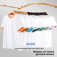 Kaos oblong katun murni 210g, serap keringat tinggi, kerah O-neck, lengan pendek, pria wanita, warna polos, desain polos