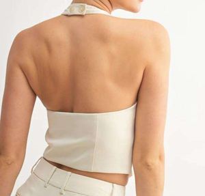 <span class=keywords><strong>Chaleco</strong></span> Halter de Satén Personalizado para <span class=keywords><strong>Mujer</strong></span>, con Botones Delanteros, Escote en V, Espalda Descubierta, Top Corset, Blusa Elegante sin Mangas para Fiesta, Fabricante OEM - Product Image 3