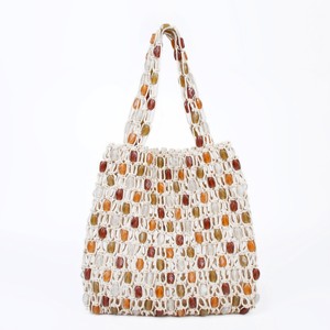 Nuevo Bolso Casual con Cuentas para Mujer, de <span class=keywords><strong>Moda</strong></span>, de Alta Gama, Tejido, con Dos Asas Abiertas, Diseño a Cuadros, Cuentas de Madera Huecas, Bolso de Hombro para Playa - Product Image 1