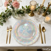 Assiette de présentation en verre irisé arc-en-ciel, sous-assiette côtelée motif soleil floral pour location de mariage et décoration de table à domicile