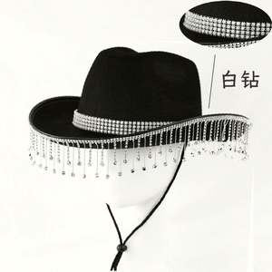 Chapeaux de cow-boy style western en promotion pour marié et mariée, chapeau de cow-boy rose avec strass pour fête - Product Image 6