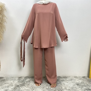 2272#2 Piece Muslim Women Set Long Blouse Flare Pants Turkish <b>Kaftan</b> Abaya Dress Islamic Clothing Arab Suits - Product Image 5