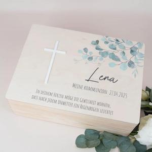 Caja de Madera Personalizada <span class=keywords><strong>para</strong></span> Recuerdo de Primera Comunión, Caja de Madera Religiosa <span class=keywords><strong>para</strong></span> <span class=keywords><strong>Recuerdos</strong></span>, Caja de Madera con Logotipo Grabado <span class=keywords><strong>para</strong></span> Bautizo - Product Image 1