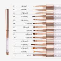 Lot de 15 pinceaux à ongles de luxe à pointe fine pour artiste, manche en plastique, pour manucure, gel acrylique, ovale serti, commande en gros OEM