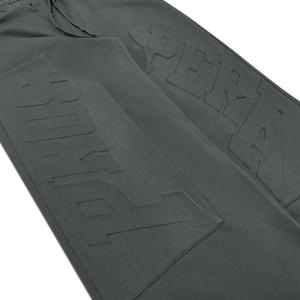 High Quality Dark Grey Embossed Letter Patchwork Wide Leg Sweatpants <b>Elastic</b> <b>Waist</b> Drawstring Streetwear Knit <b>Trousers</b> for Men - Product Image 4