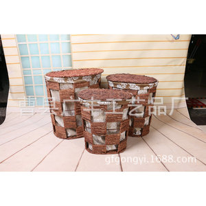 <b>Wicker</b> <b>Laundry</b> <b>Basket</b> Round With Lid Clothing Storage Organizer For <b>Laundry</b> Room Standing Type GF 14 - Product Image 4