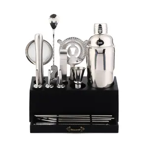 Boston Shaker Set Bartender Kit Barware Tool Sets Durable Stainless Steel Boston Shaker Set With Unique Stand