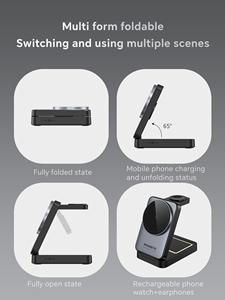 Estación de Carga Inalámbrica Plegable de 15 W para <span class=keywords><strong>Samsung</strong></span> para iPhone, <span class=keywords><strong>Cargador</strong></span> Inalámbrico Magnético 3 en 1 para Múltiples Dispositivos con Luz Nocturna - Product Image 5