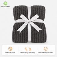 Plaid d'hiver en tricot ultra doux à rayures 100 % polyester, sans défaut, en microfibre de plumes, Magic Green