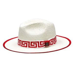 Sombrero Fedora de Paja para Hombre con Cinta con Patrón de Llave Griega, Sombrero de Sol de Verano Transpirable de Ala Ancha con Adorno Decorativo - Product Image 2