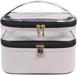 Trousse de Maquillage Double Couleur Unie en PVC Transparent, Portable, Tendance INS, Imperméable, Grande Capacité, pour Voyage - Product Image 1
