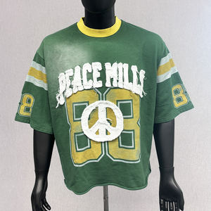 T-shirt vintage délavé pour hommes personnalisé T-shirt court en coton épais surdimensionné appliqué brodé Boxy pour hommes - Product Image 1