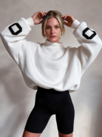 Sweat-shirt oversize pour femme à col montant, en modal et molleton de coton, avec impression 3D en relief, pull décontracté