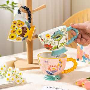 <span class=keywords><strong>Tazas</strong></span> <span class=keywords><strong>de</strong></span> Cerámica Pintadas a Mano con Dibujos Animados, <span class=keywords><strong>de</strong></span> Gran Capacidad, para Desayuno, Leche y Avena, Resistentes a Altas Temperaturas - Product Image 4