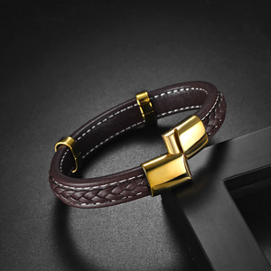Mode Simple <span class=keywords><strong>Bracelet</strong></span> En Cuir En Acier Inoxydable Logo Personnalisé DIY Métal Boucle <span class=keywords><strong>Magnétique</strong></span> Brun Noir <span class=keywords><strong>Bracelet</strong></span> En Cuir Pour Hommes - Product Image 5