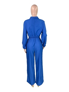 1055 New Fason Women's Color Blocked Zipper <b>Cardigan</b> Wide Leg Drawstring Sports Pants Twopiece Set - Product Image 4